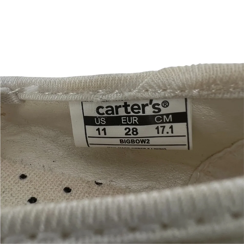 Carter's White Sparkle Big Bow 2 Slip On Ballet Flat Size 11 Girl's
